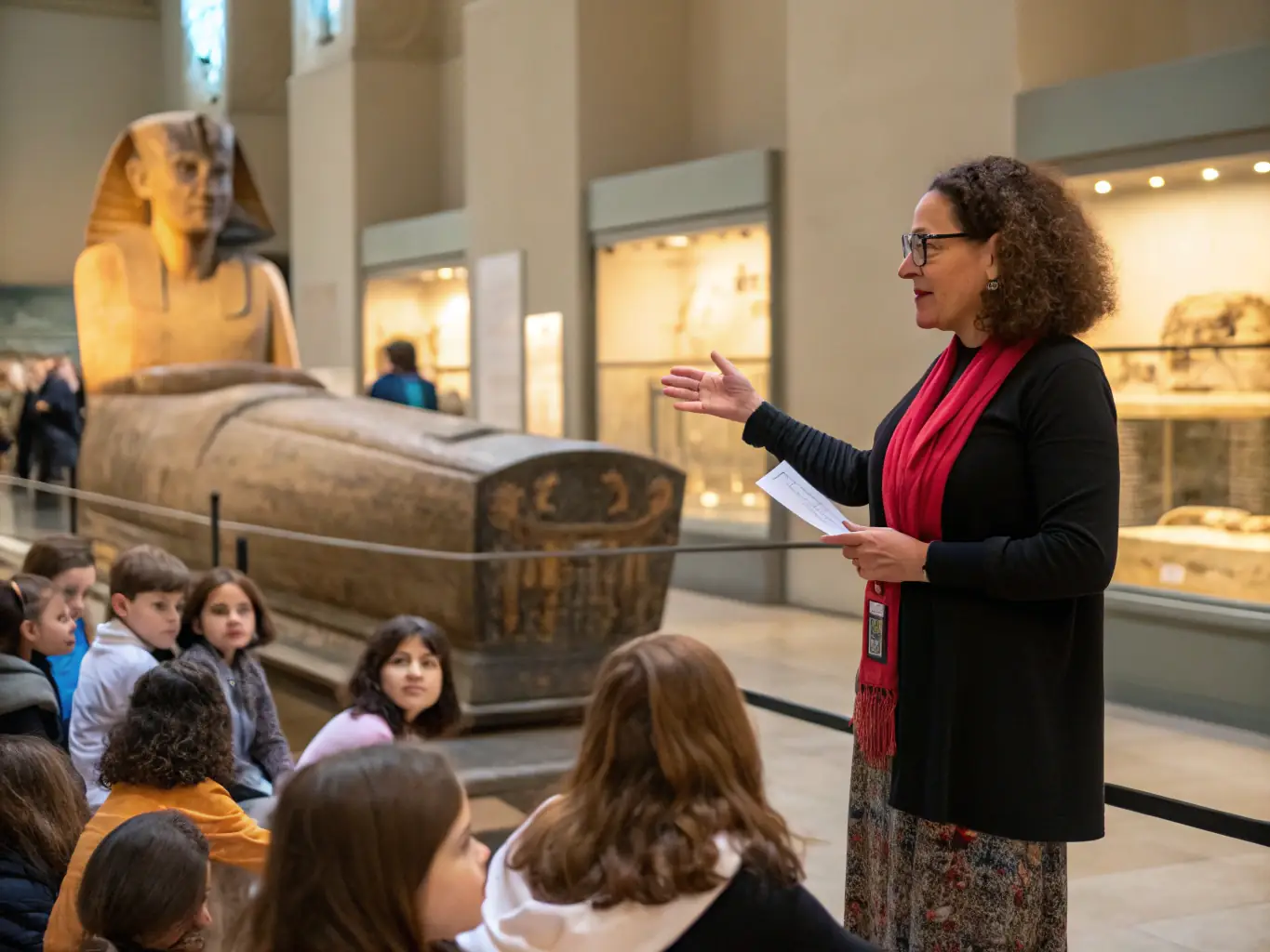 A photograph of a museum curator giving a lecture on the life and works of J H Fabre to an attentive audience in a lecture hall.